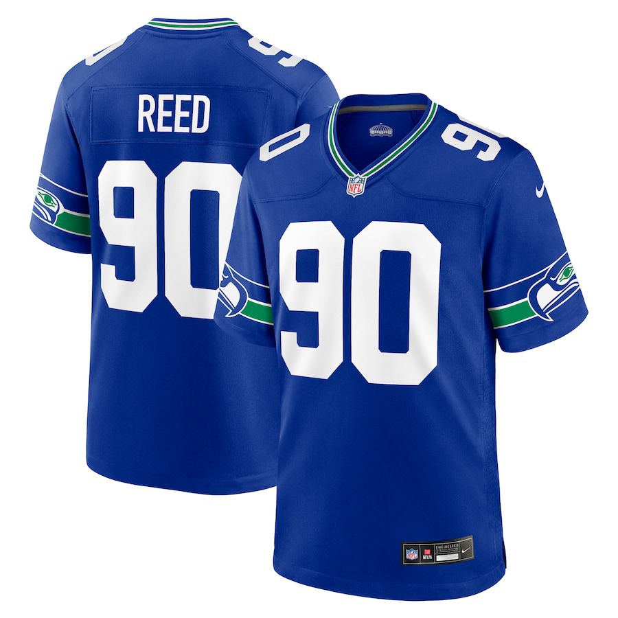 Men Seattle Seahawks #90 Jarran Reed Nike Royal Throwback Player Game NFL Jersey